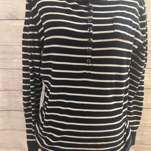 Lauren Ralph Lauren Navy and White Striped Long Sleeve Henley Top